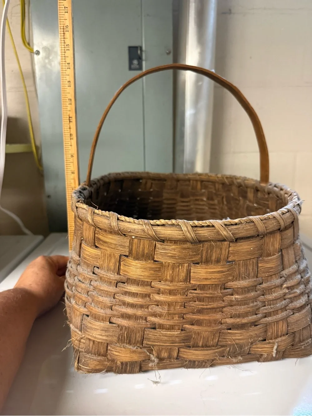 Vintage Hand Crafted Woven Rectangular Basket with Handle Rustic Farmhouse